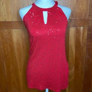 Red sparkly INC International Concepts key hole tank top blouse